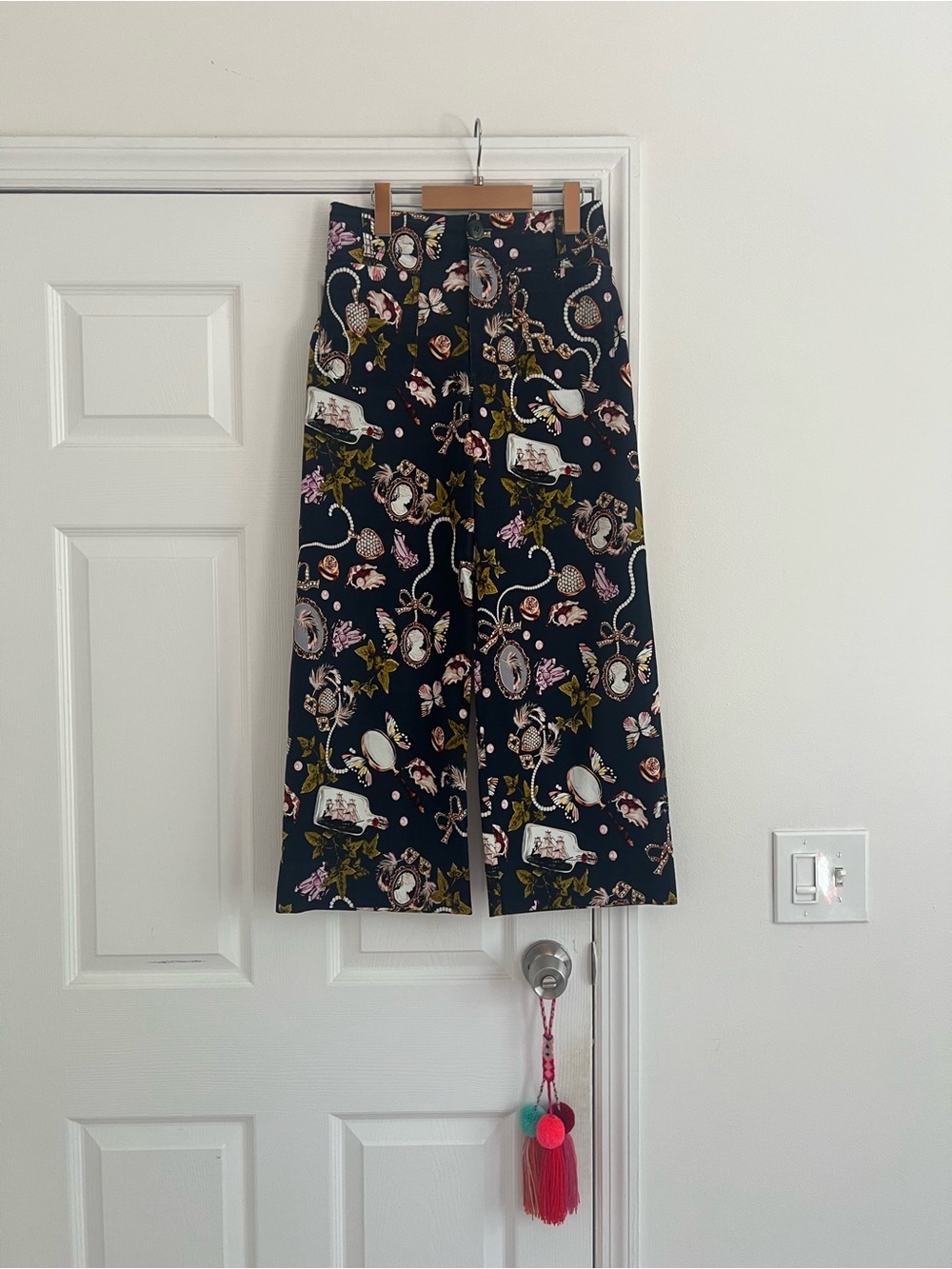 MAEVE Navy Versaille Patterned Wide-Leg Women's Culotte Trousers w Pockets!